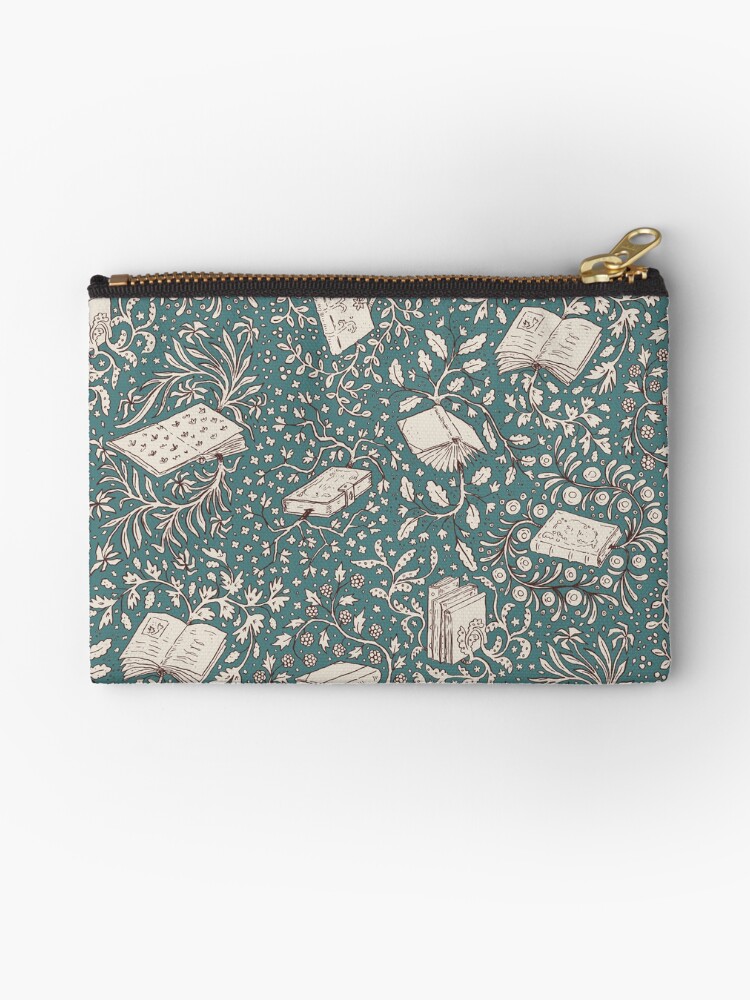 Thumbnail 1 of 4, Zipper Pouch, Books in flower — turquoise designed and sold by tanaudel.
