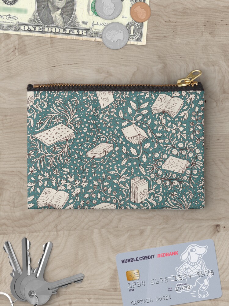 Thumbnail 3 of 4, Zipper Pouch, Books in flower — turquoise designed and sold by tanaudel.