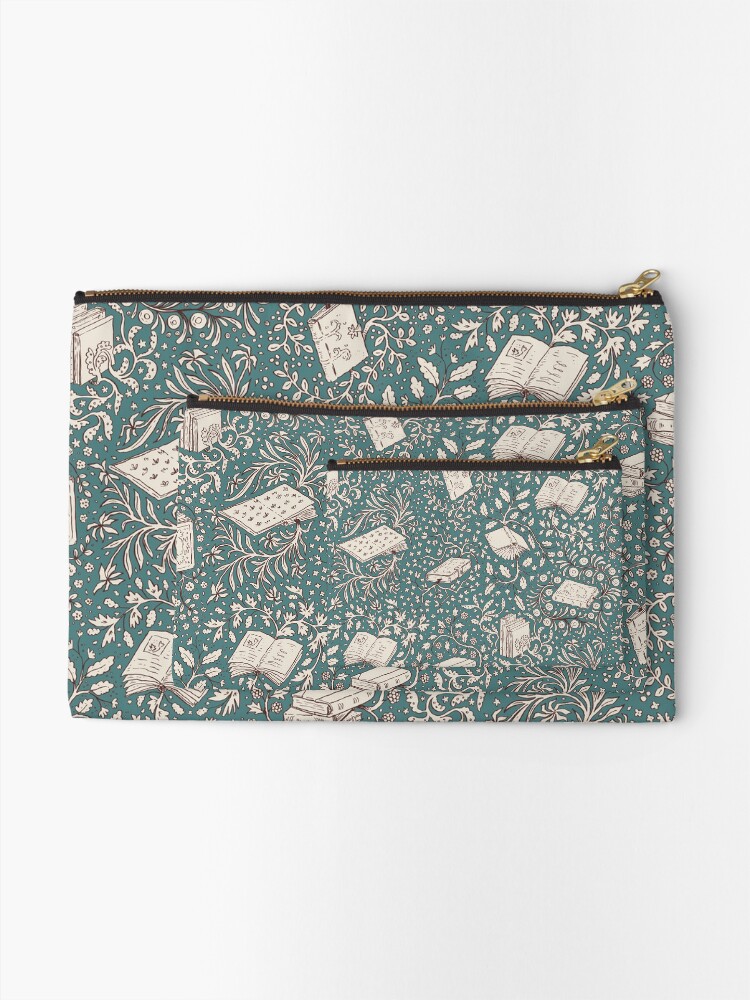 Thumbnail 2 of 4, Zipper Pouch, Books in flower — turquoise designed and sold by tanaudel.