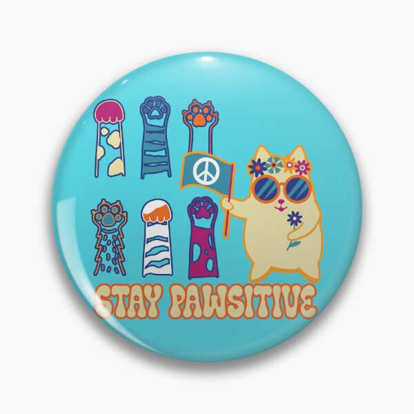Item preview, Stay Pawsitive Hippy Kitty Cat with Peace Sign Banner, Flowers and Sunglasses designed and sold by JoyOfHopeStore.