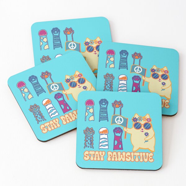 Item preview, Stay Pawsitive Hippy Kitty Cat with Peace Sign Banner, Flowers and Sunglasses designed and sold by JoyOfHopeStore.