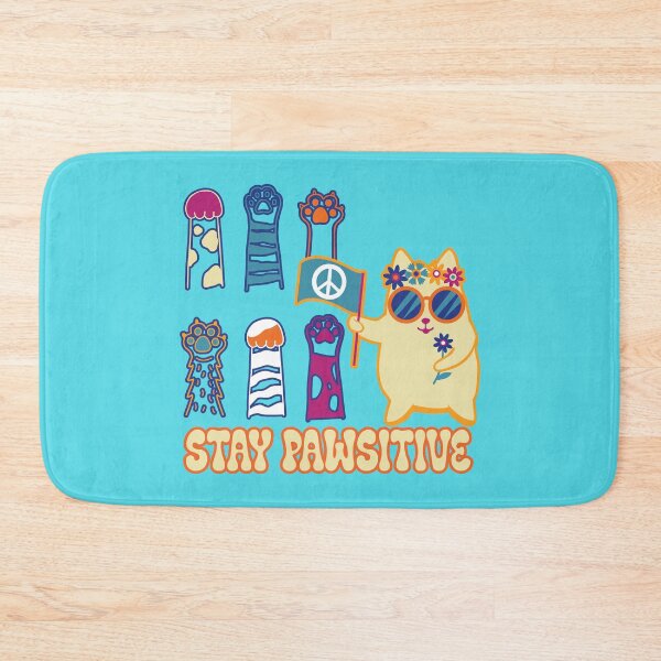 Item preview, Stay Pawsitive Hippy Kitty Cat with Peace Sign Banner, Flowers and Sunglasses designed and sold by JoyOfHopeStore.