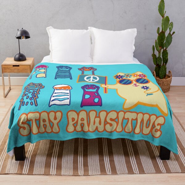 Item preview, Stay Pawsitive Hippy Kitty Cat with Peace Sign Banner, Flowers and Sunglasses designed and sold by JoyOfHopeStore.