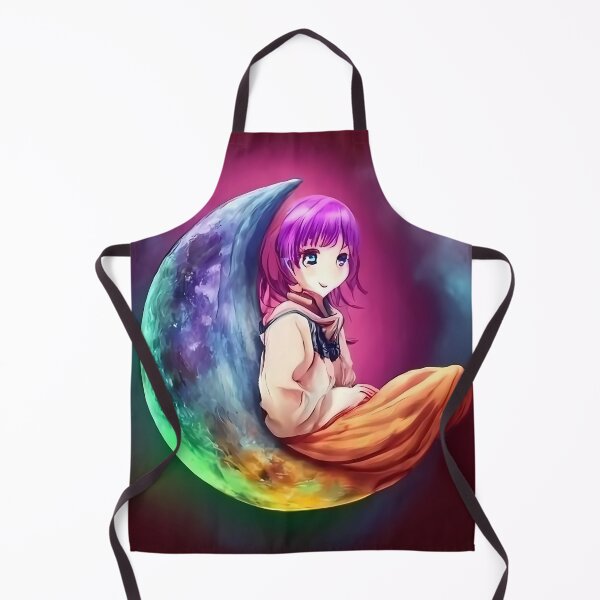 Item preview, Japanese girl resting on glowing half moon designed and sold by RicsArtistry.