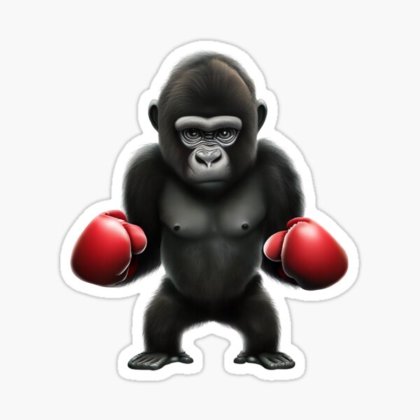 boxer chimp in the ring wearing boxing gloves. tattooed monkey. Gorilla  Sticker for Sale by Toto-Hello