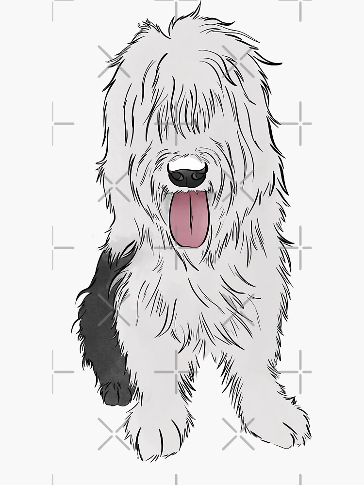 Old english sheepdog with tail (grey) Sticker for Sale by KiwiJP