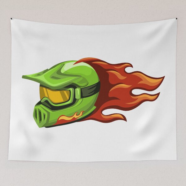 Item preview, Motocross Trail Helmet on Fire Mascot Symbol Cartoon illustration designed and sold by aryoyo.