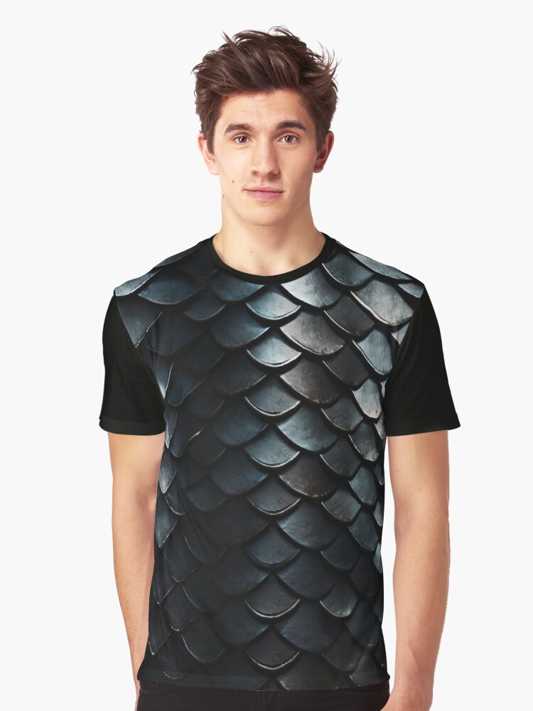 Black Dragonscale Pattern - Dragonskin Texture Graphic T-Shirt