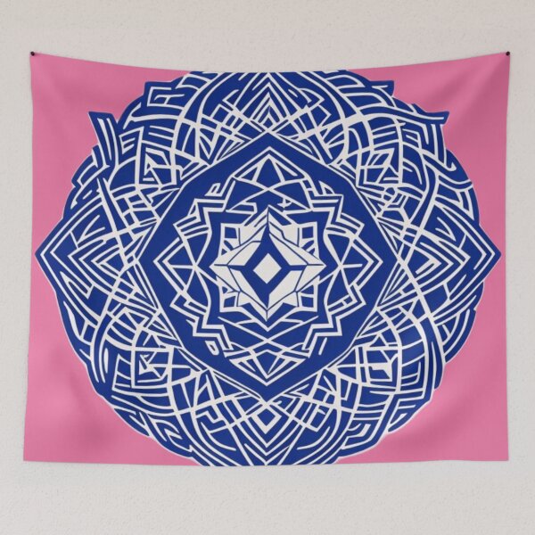 Artikelvorschau, Ornate Tribal Shapes Moderne abstrakte Kunstwerke Blau und Weiß entworfen und verkauft von Michael Voyler.