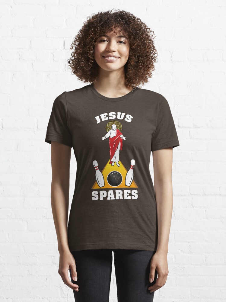 Alternate view of Jesus Spares Bowling Humor Joke - Funny Bowling Pun Gift Essential T-Shirt