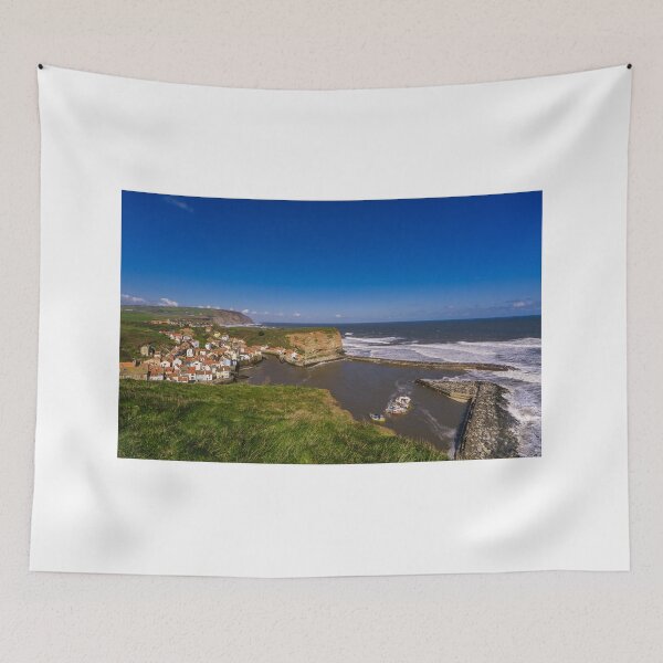 Item preview, Staithes Clifftop View of village and harbour designed and sold by MichaelBShannon.