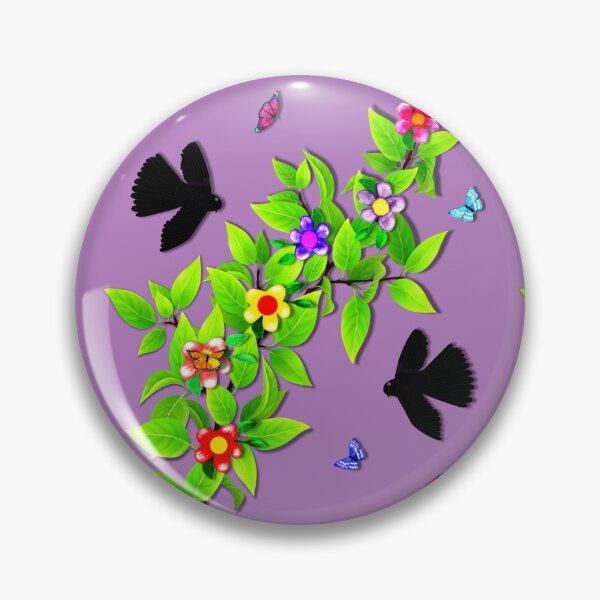 Item preview, Pattern. Black Morph Fantails, Butterflies and Floral Vine. Bird Species of New Zealand designed and sold by KC Morcom.