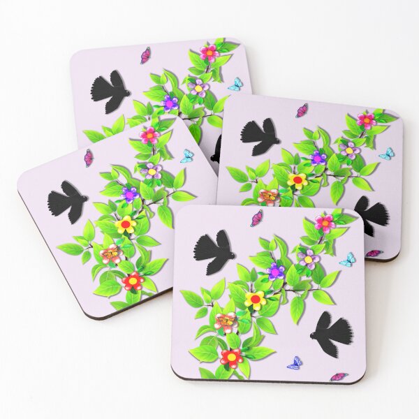 Item preview, Pattern. Black Morph Fantails, Butterflies and Floral Vine  designed and sold by KC Morcom.