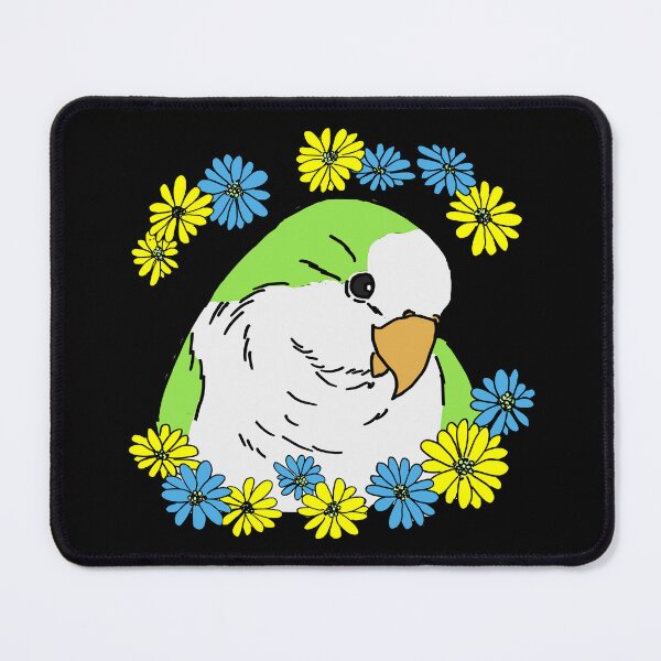 Item preview, Cute green quaker parrot (monk parakeet)and colourful daisy flowers designed and sold by okamechan.