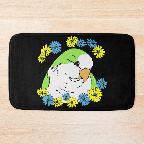 Item preview, Cute green quaker parrot (monk parakeet)and colourful daisy flowers designed and sold by okamechan.