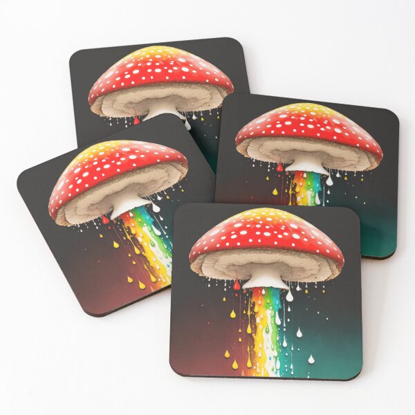 Item preview, Dripping paint mushrooms in vivid colours red and green designed and sold by Digital-Hijinx.