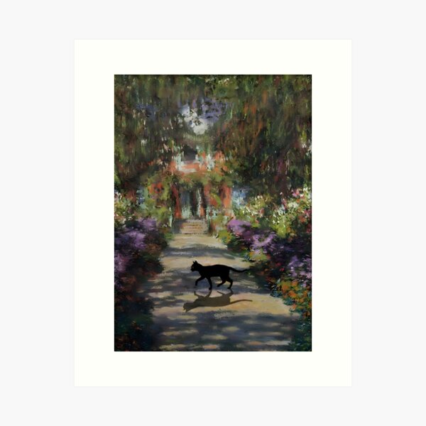Item preview, Black Cat Poster Monet Floral Landscape designed and sold by outdoorway.