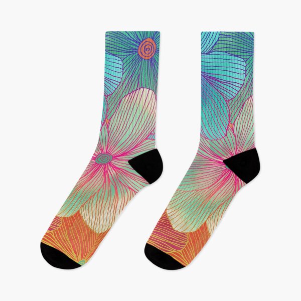 Item preview, Between the Lines - tropical flowers in pink, orange, blue & mint designed and sold by micklyn.