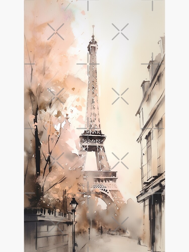 Photo & Art Print Paris Eiffel tower and Seine river at autumn watercolor  ink sketch