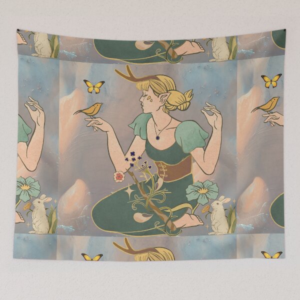 Item preview, a lady in the wild surrounded by bird and rabbit designed and sold by Ramyopam  Hongchui.