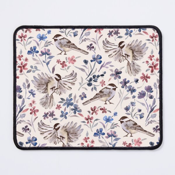 Item preview, Chickadees and Wildflowers on cream designed and sold by micklyn.