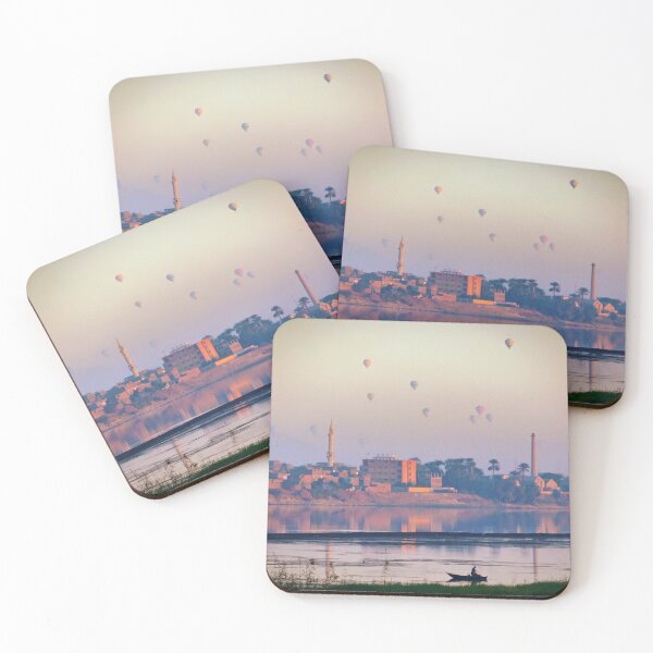 Item preview, Copie de Copie de Sunrise on the Nile river, fishermen  and hot air balloons-  landscape - Egypt photography designed and sold by art-of-egypt.