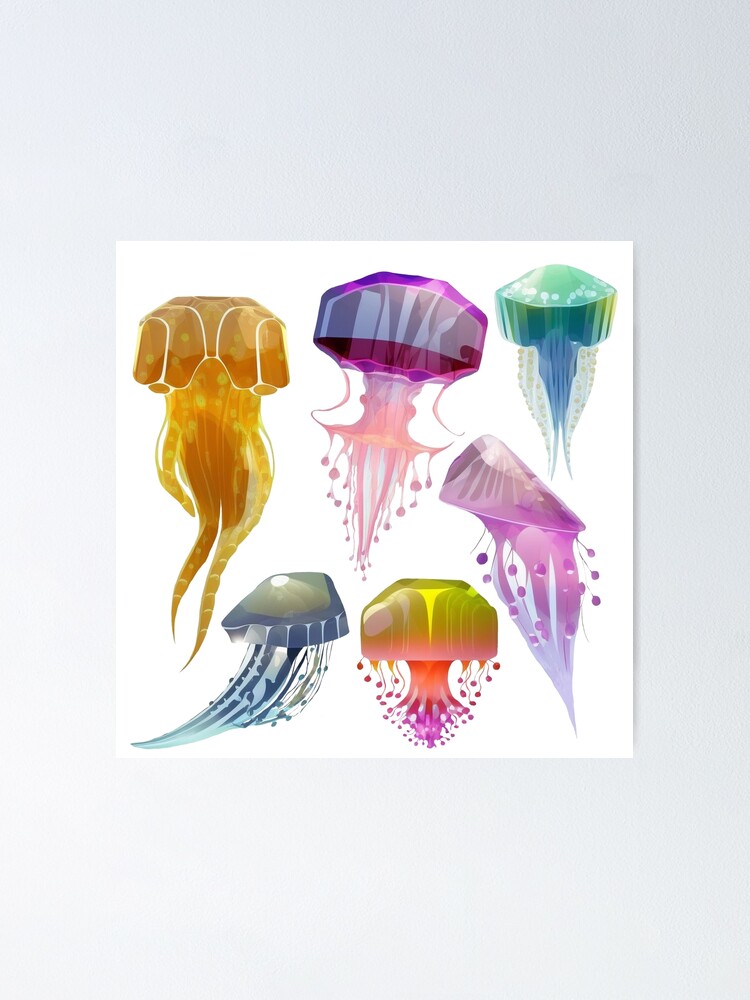 Geometric jellyfish. Set icon medusa. Cute jellyfish animals. Jellyfish  medusa, aquatic underwater and undersea Poster for Sale by Anastasiia  Yurevych