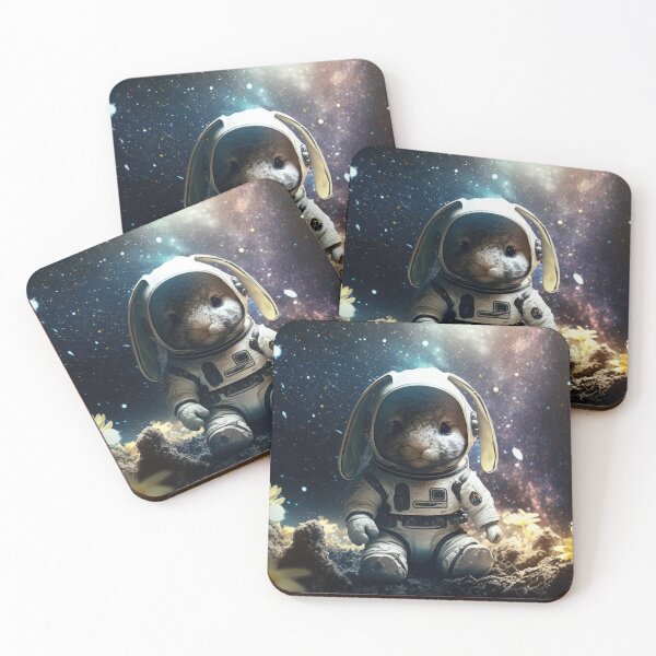 Item preview, A cute baby rabbit astronaut sitting with floral and space background. designed and sold by HappyPrompt.