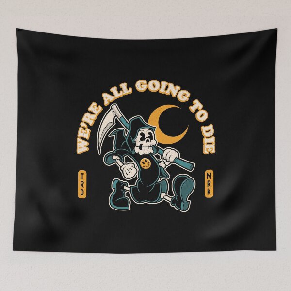 Item preview, All Going To Die - Vintage Distressed Cartoon Skeleton - Goth Grim Reaper designed and sold by Nemons.