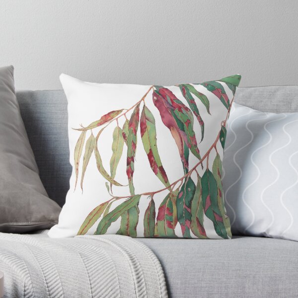 A touch of red - watercolour of eucalyptus branch Throw Pillow