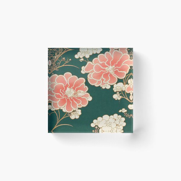 Item preview, Pink flowers on green background pattern designed and sold by Somniodelic Workshop.