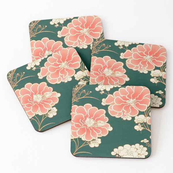 Item preview, Pink flowers on green background pattern designed and sold by Somniodelic Workshop.