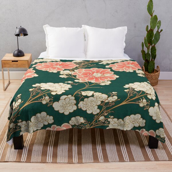 Item preview, Pink flowers on green background pattern designed and sold by Somniodelic Workshop.