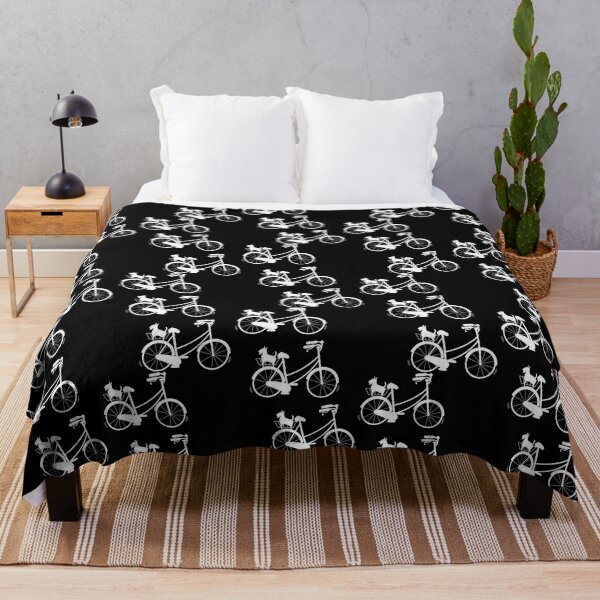 Item preview, Silhouette of three vintage bicycles in white with basket and shcnauzer dog inside designed and sold by Martapp.