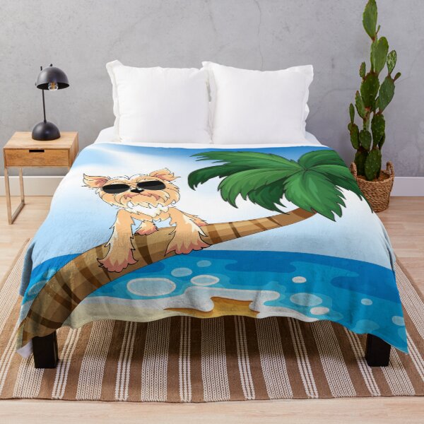 Item preview, Yorkshire Terrier Dog Wearing Sunglasses on Palm Beach during Summer designed and sold by SeasonalDogs.