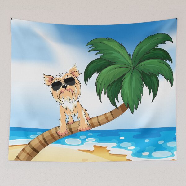 Item preview, Yorkshire Terrier Dog Wearing Sunglasses on Palm Beach during Summer designed and sold by SeasonalDogs.