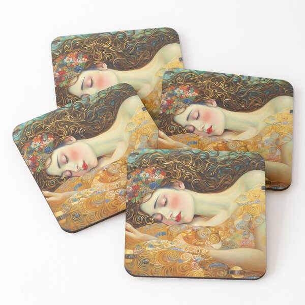 Item preview, Gold Naiad Romantic Symbolism Art - Gustav Klimt inspired oil painting designed and sold by Bebichic.