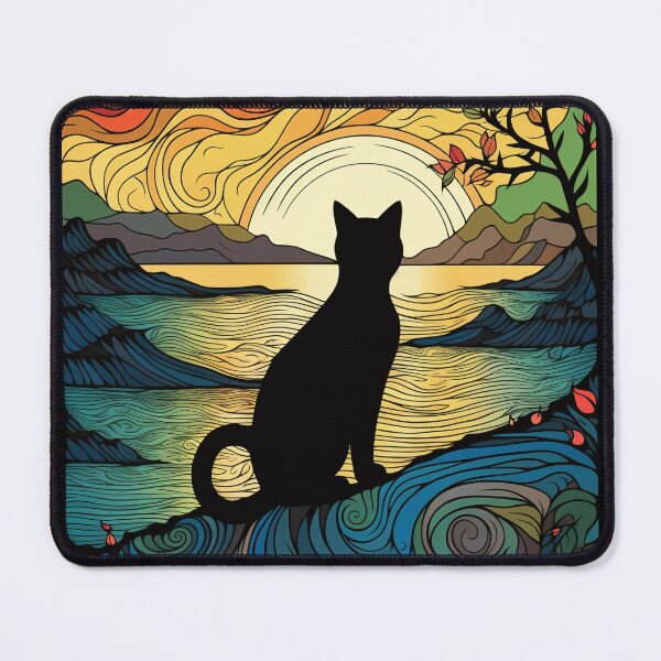 Item preview, Cat with Stained Glass Sunrise designed and sold by Splargo Digital Prints.
