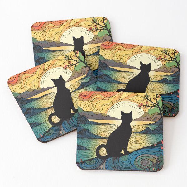 Item preview, Cat with Stained Glass Sunrise designed and sold by Splargo Digital Prints.