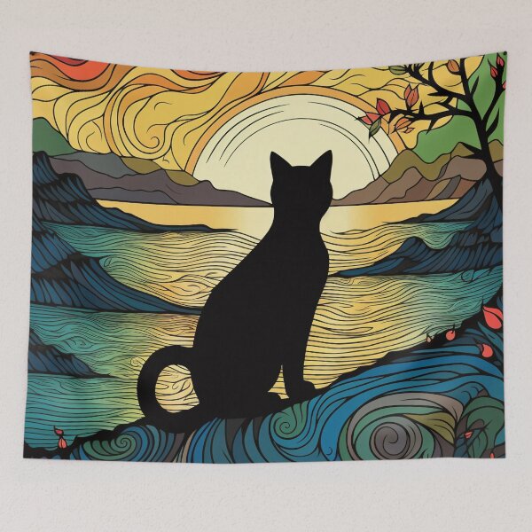 Item preview, Cat with Stained Glass Sunrise designed and sold by Splargo Digital Prints.