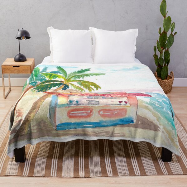 Item preview, Coastal Getaway with a Watercolor Painting of a Beach Bar, Palms and Waves designed and sold by artshop77.