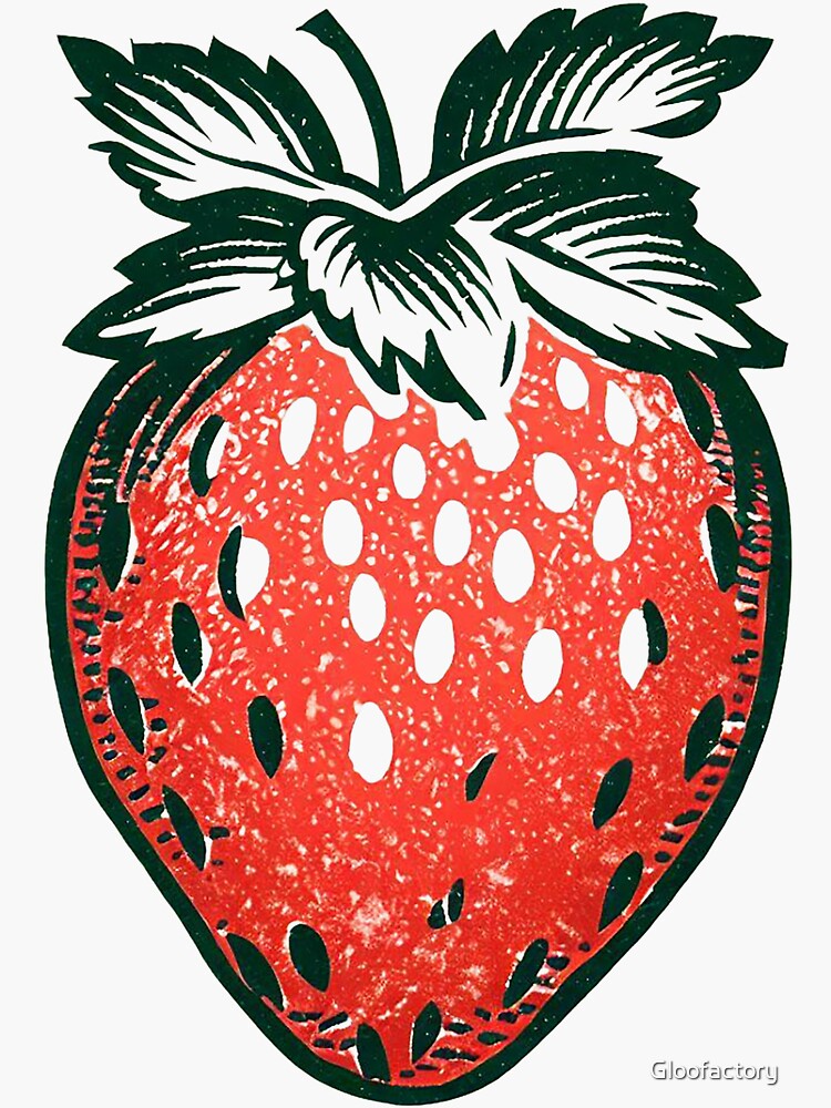 Woodblock Strawberry Sticker for Sale by Gloofactory