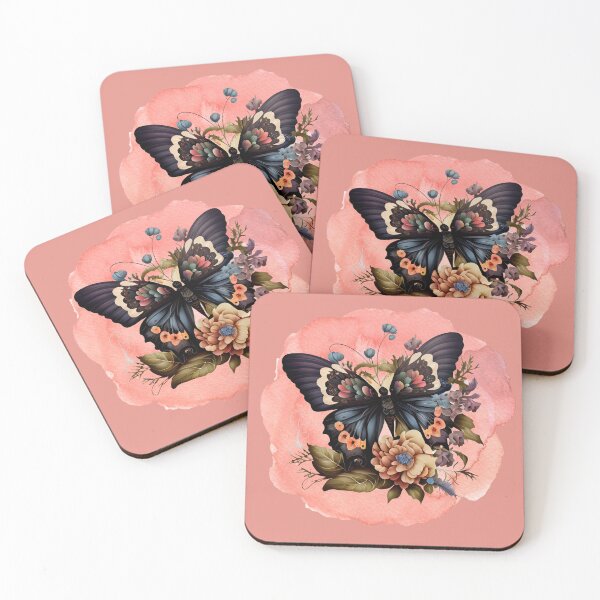 Item preview, Butterfly- flowers and watercolor butterfly- black butterfly- peach and black butterfly  designed and sold by Janetlousart.