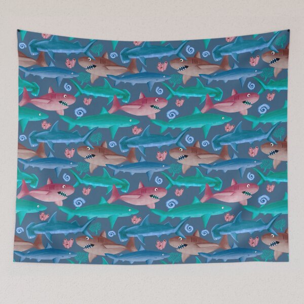 Item preview, Shark Pattern, Colourful, Busy Ocean Life designed and sold by Katie Atkin.