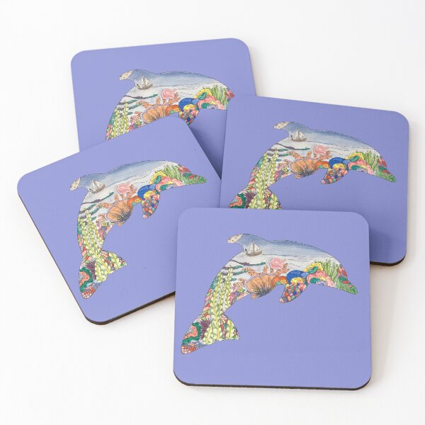 Item preview, Watercolor Dolphin Ocean Floral Silhouette designed and sold by Sproutopia-Art.
