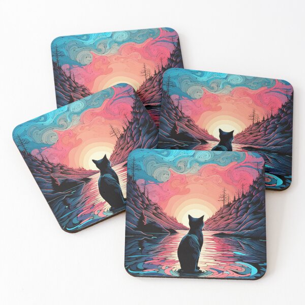 Item preview, Cat with Stained Glass Sunset designed and sold by Splargo Digital Prints.