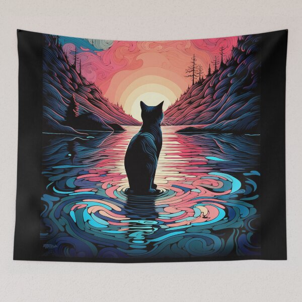 Item preview, Cat with Stained Glass Sunset designed and sold by Splargo Digital Prints.
