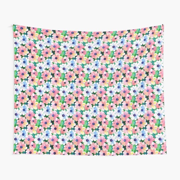 Item preview, Blue and Light Red Watercolor Flowers on Green Background designed and sold by Aaron2610.