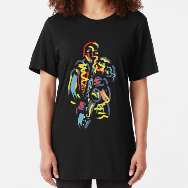 Colorful Jazz Saxophone Musician Digital Painting Style Slim Fit T-Shirt