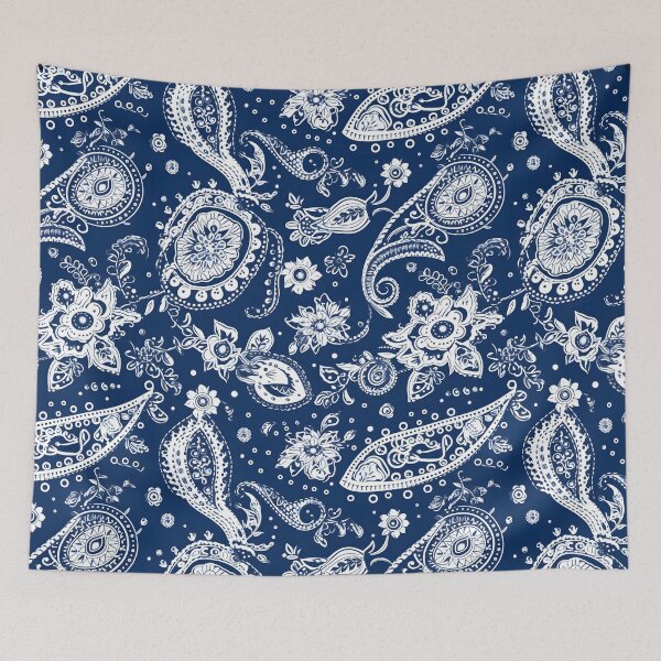 Item preview, White on Blue Paisley Flowers Floral Patterns designed and sold by Wonder Of Light.